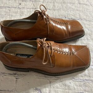 GIORGIO V ITALIAN LEATHER DARK CARMEL SQUARE TOE LACE UP MENS DRESS SHOES 8.5M